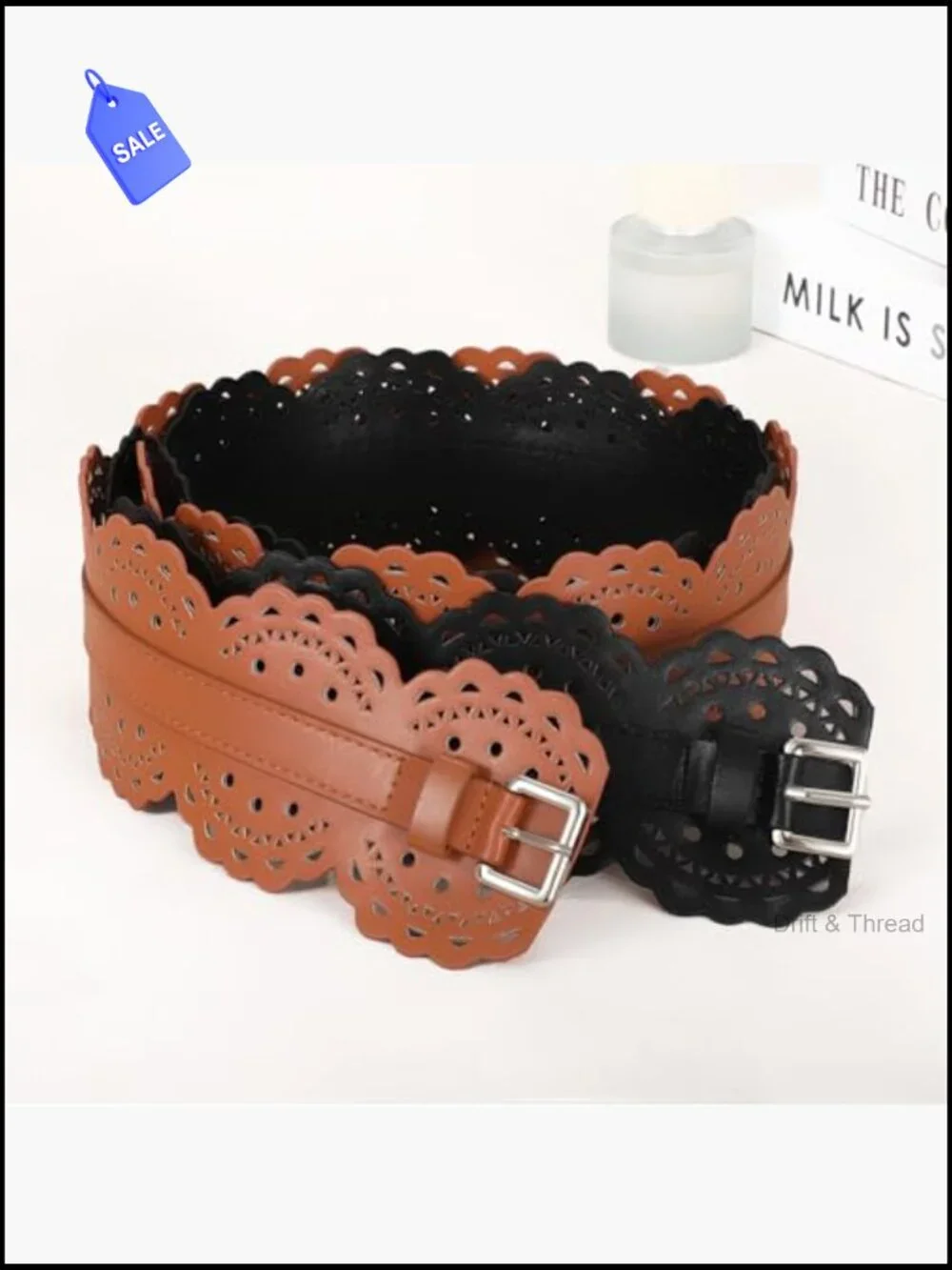 Vintage Chunky Wide Waist Belt with Prong Buckle for Dresses